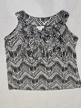 Isela Black Chevron Fringe Sleeveless Boho Blouse L